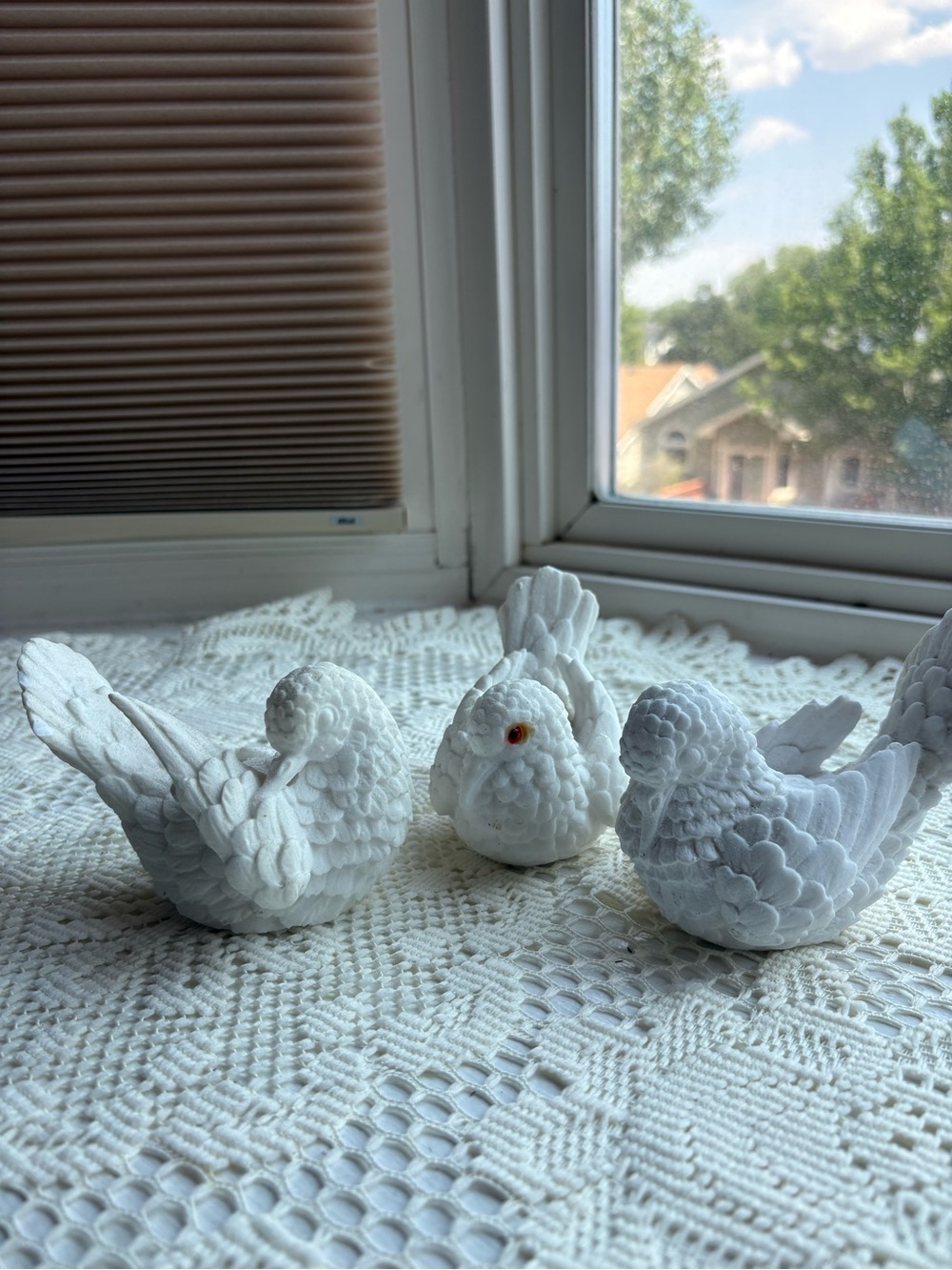 White Ceramic Dove Figurine Set by
